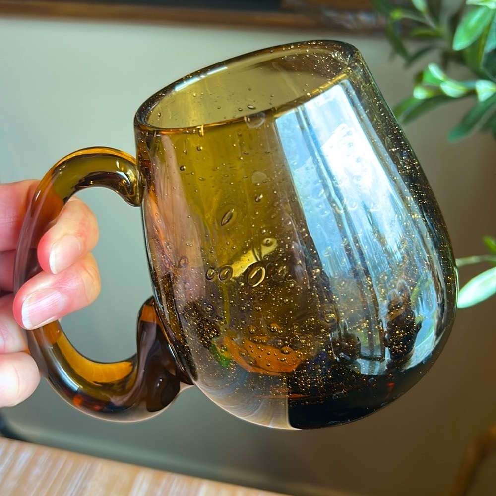 Vintage Hand Blown Amber Glass Mug Large Handle Smooth Pontil Heavy - Picture 4 of 13